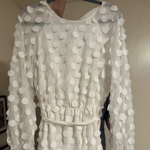 Elegant White Polka Dot Mini Bridal Dress